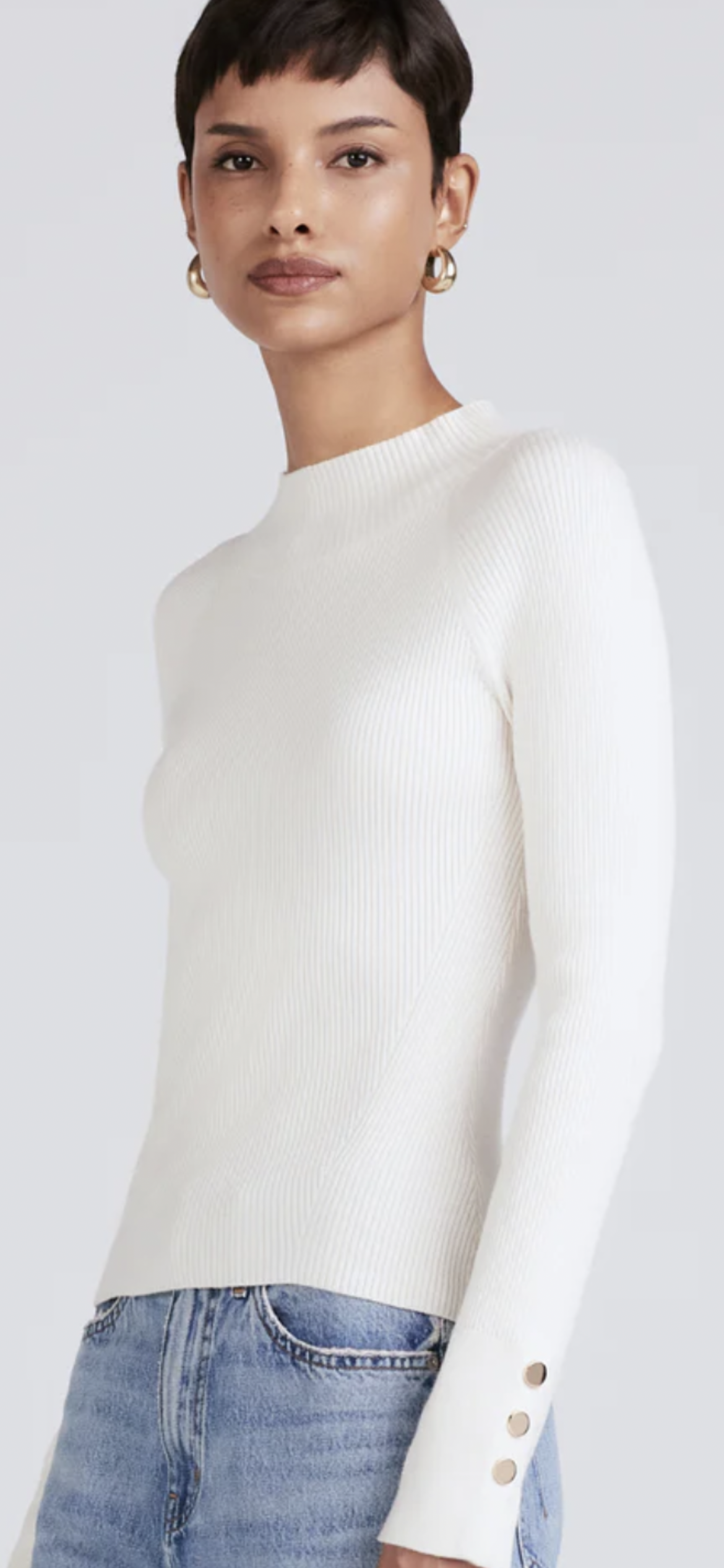 DEREK LAM-Kassandra Ribbed Mock Neck Sweater Ivory