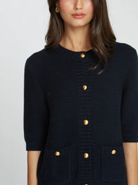 AUTUMN CASHMERE-Button Front Elbow Sleeve Jacket with Pockets Navy Blue