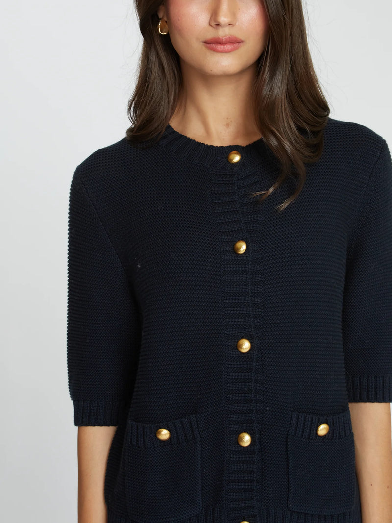 AUTUMN CASHMERE-Button Front Elbow Sleeve Jacket with Pockets Navy Blue