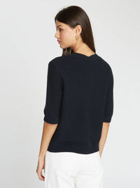 AUTUMN CASHMERE-Button Front Elbow Sleeve Jacket with Pockets Navy Blue