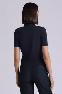MINNIE ROSE-Viscose Short Sleeve Collard Shirt with Pockets Navy