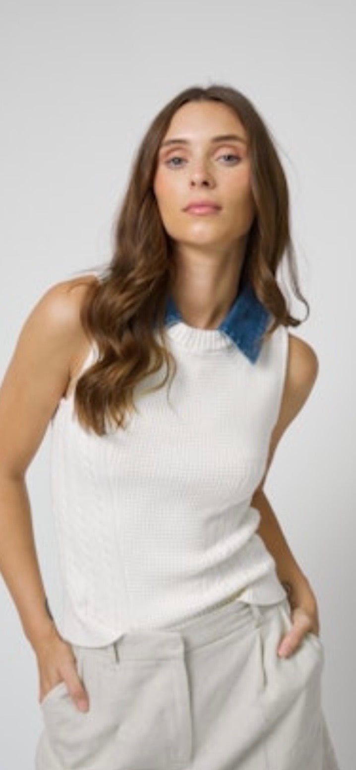 CENTRAL PARK WEST-Serena Mixed Stitch Denim Collar