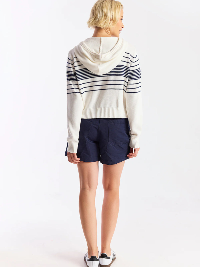 BRODIE-Beach Stripe Cropped Hoodie Ivory/Navy