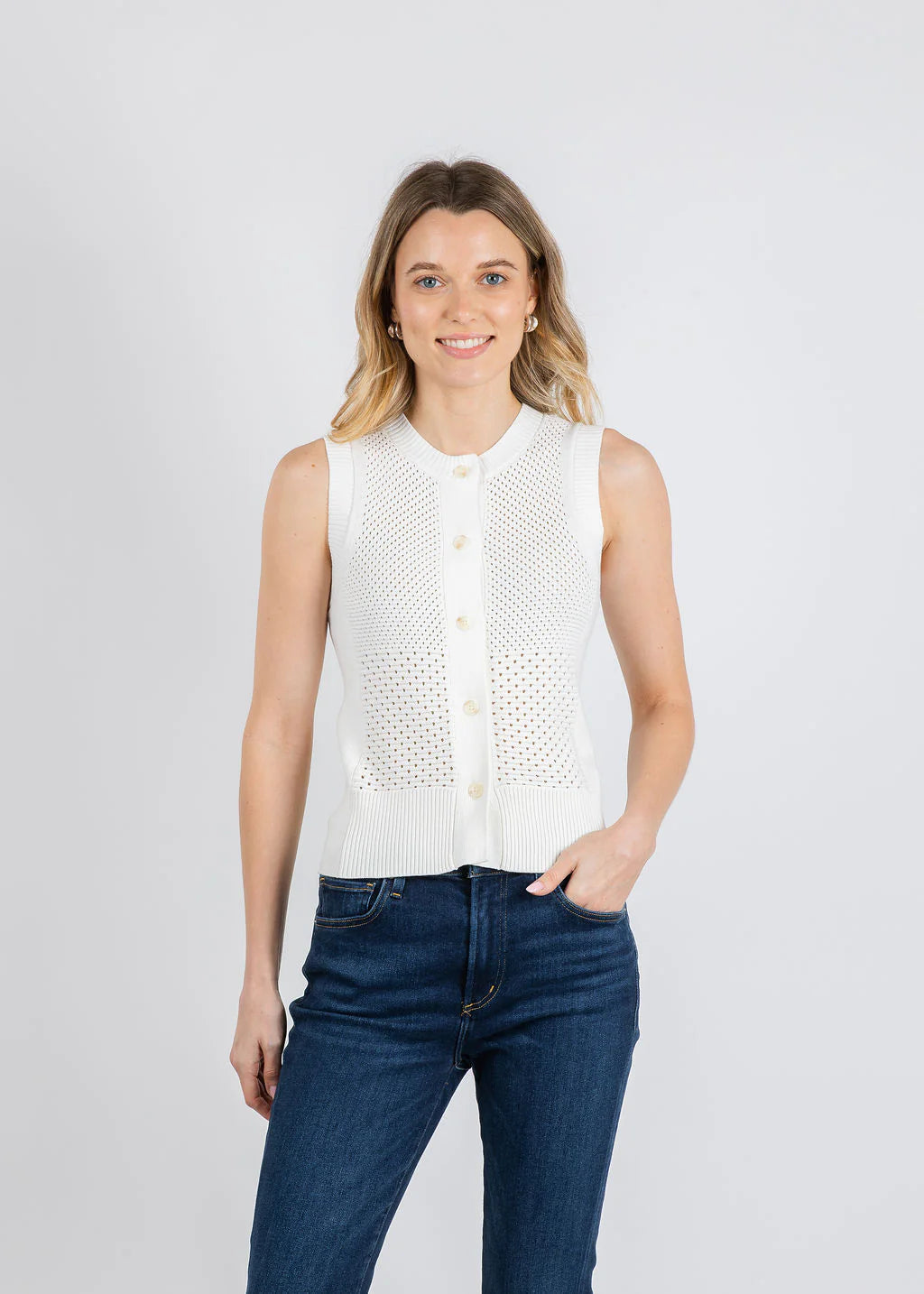 BRODIE-Mix Pointelle Tank Ivory