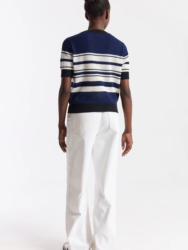 BRODIE-Texture Stripe Tee Navy/Ivory Black