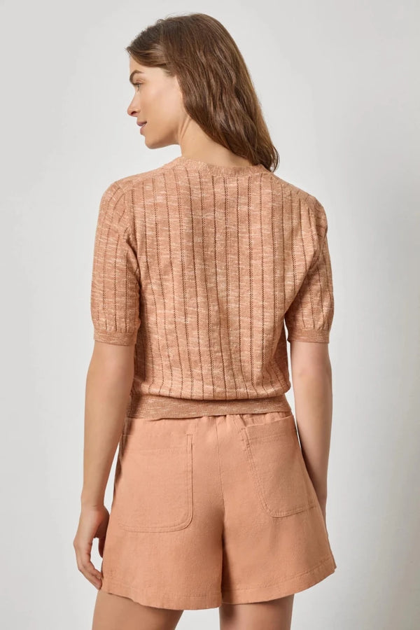 LILLA P-Open Stitch V-Neck Cardigan Coppertone