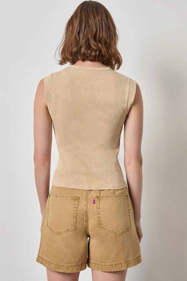 LILLA P-Sun washed Cap Sleeve Henley Burlap