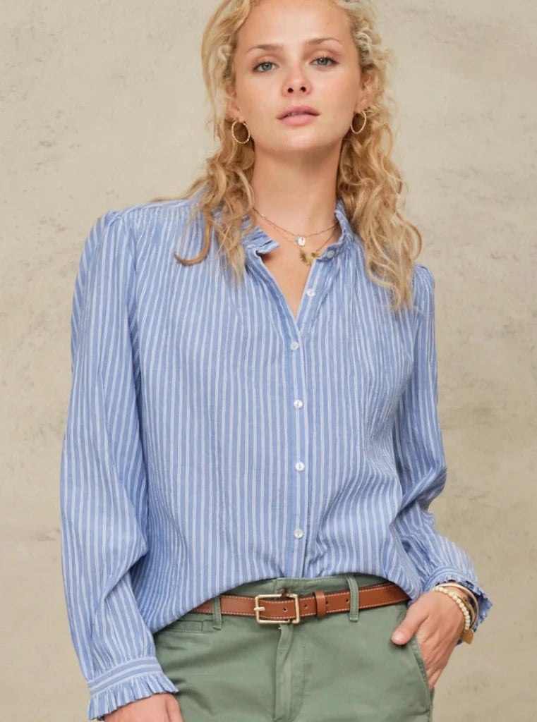 MABE-Chrissie Long Sleeve Top Blue Stripe