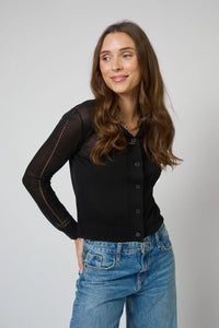 CENTRAL PARK WEST-Serena Sheer Pointelle Cardigan Black