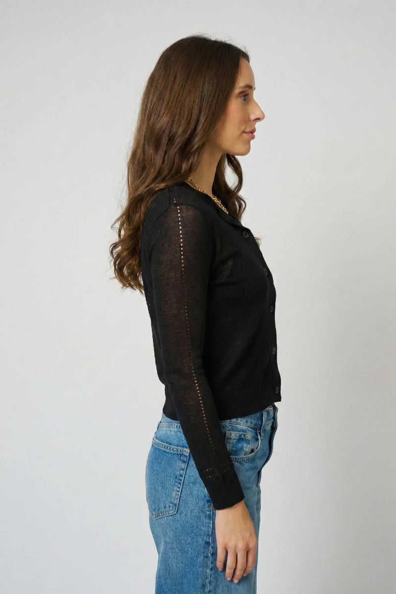 CENTRAL PARK WEST-Serena Sheer Pointelle Cardigan Black