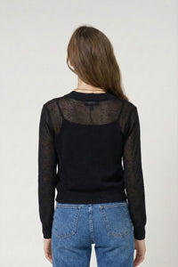 CENTRAL PARK WEST-Serena Sheer Pointelle Cardigan Black