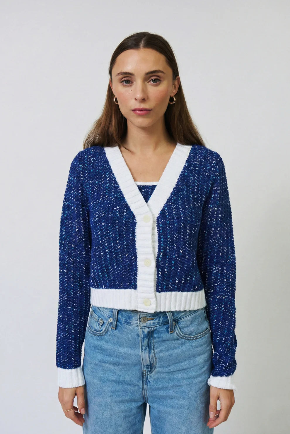 CENTRAL PARK WEST-Allie Cropped Chunky Cardigan Blue Multi