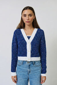 CENTRAL PARK WEST-Allie Cropped Chunky Cardigan Blue Multi