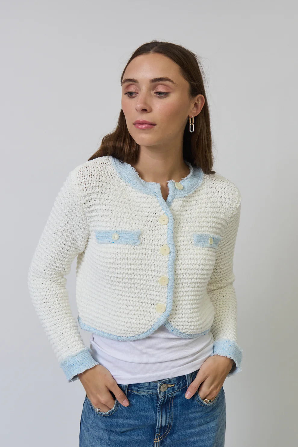 CENTRAL PARK WEST-Celeste Cardigan White Blue