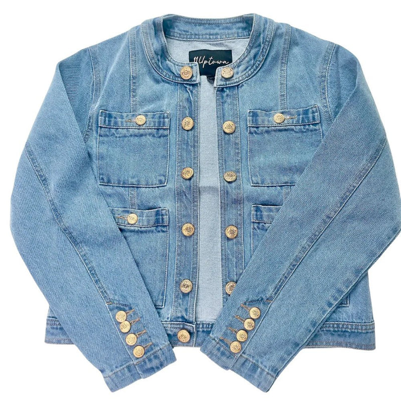 11 UPTOWN- Collarless Denim Jacket