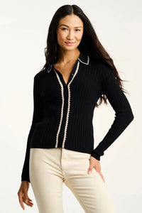 LISA TODD-Stitch Please Button Up Sweater Black