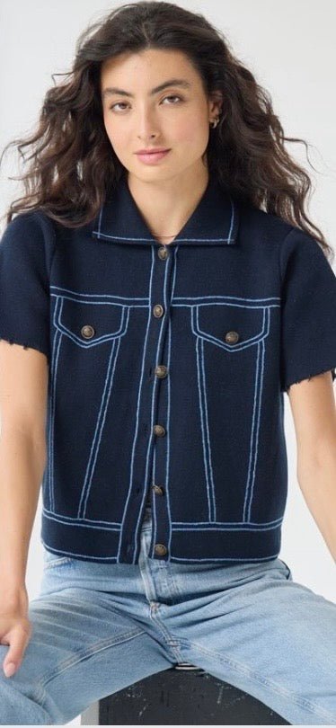 AUTUMN CASHMERE-Short Sleeve Jacket Navy Blue Combo