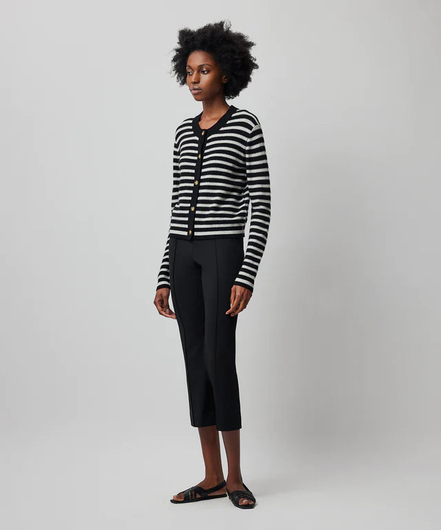 ATM- Wool Cashmere with Stripe Cropped Cardigan Black/Grey