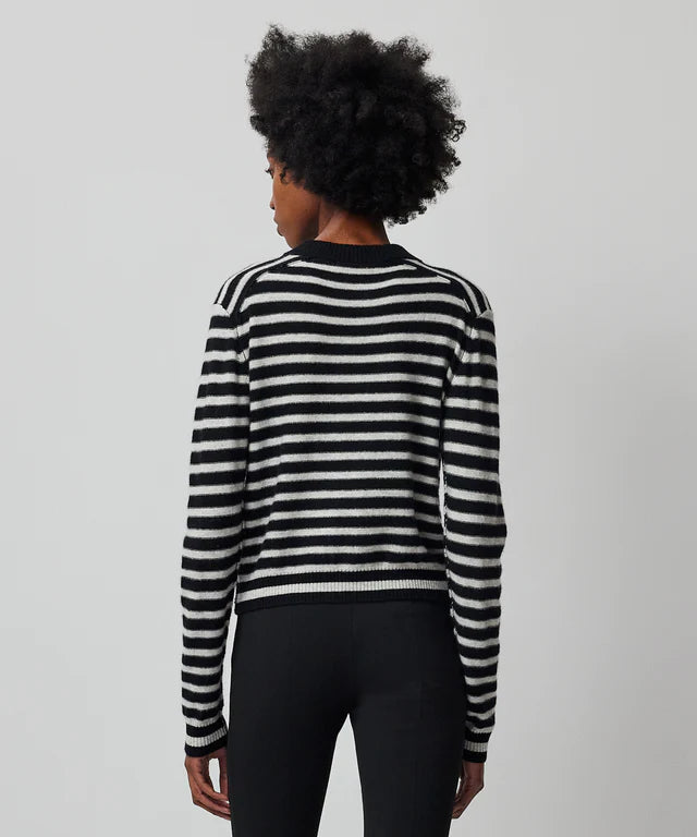 ATM- Wool Cashmere with Stripe Cropped Cardigan Black/Grey