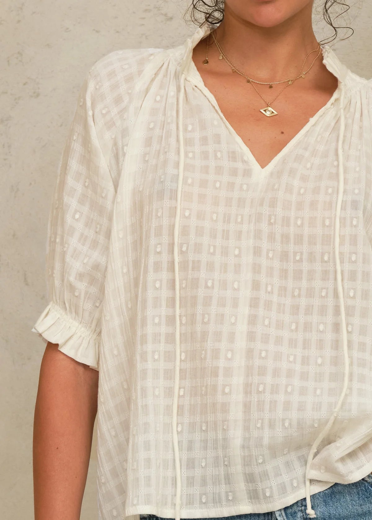 MABE-Etta Short Sleeve Top Ecru