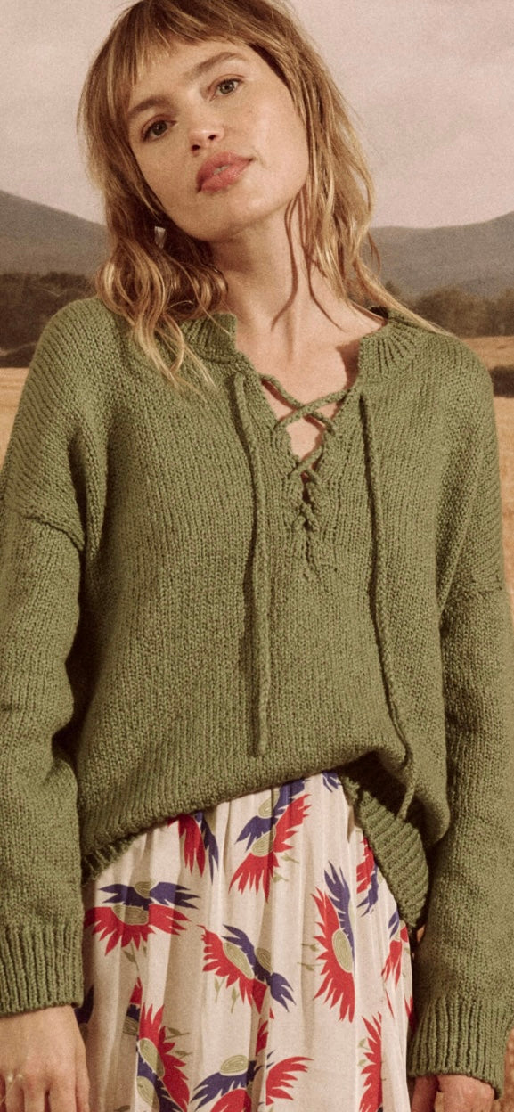 THE GREAT- The Lace Up Pullover Dried Basil