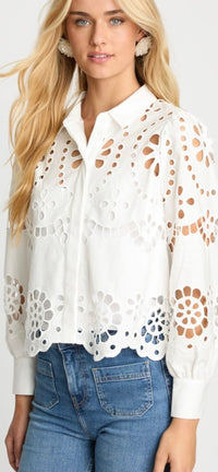 CABALLERO-Emmie Top In White Eyelet Lace
