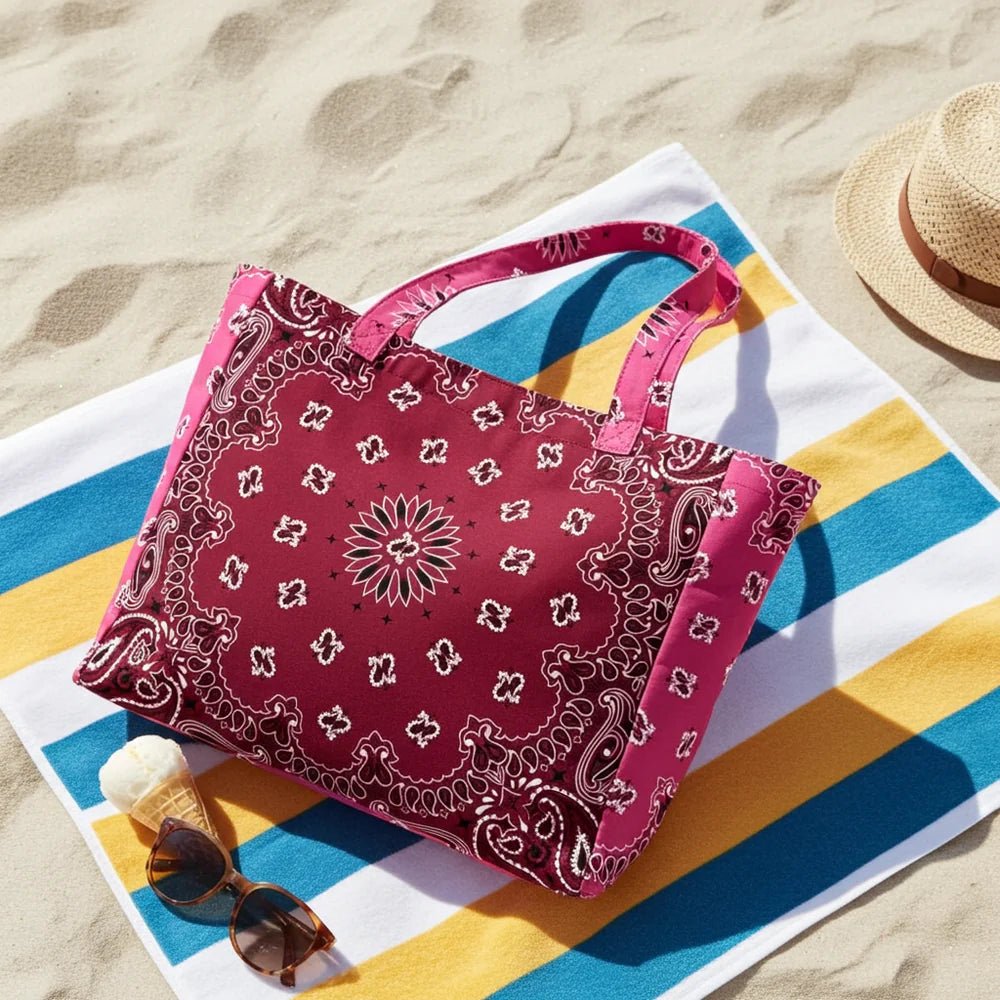 HAUTE SHORE-Bailey Burgundy/Pink Bandana Tote