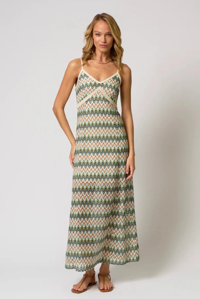 CENTRAL PARK WEST-Celine Rainbow Crochet Maxi Dress Neutral Multi
