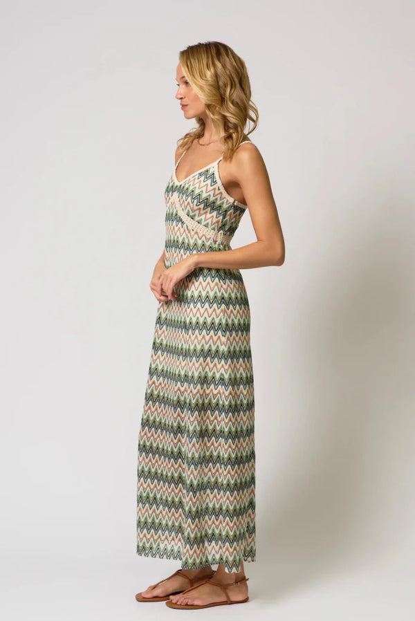 CENTRAL PARK WEST-Celine Rainbow Crochet Maxi Dress Neutral Multi
