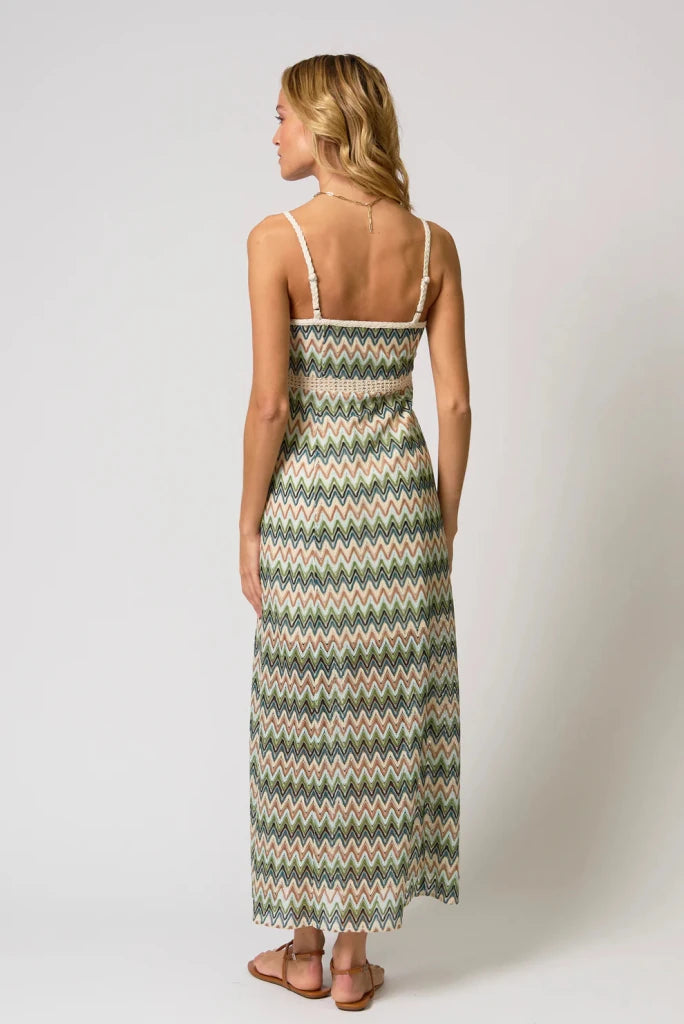 CENTRAL PARK WEST-Celine Rainbow Crochet Maxi Dress Neutral Multi