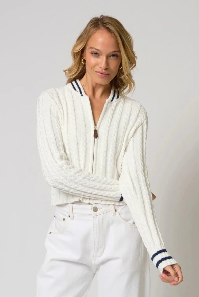 CENTRAL PARK WEST-Coen Cable Zip Up Bomber White/Navy