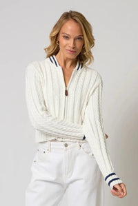 CENTRAL PARK WEST-Coen Cable Zip Up Bomber White/Navy