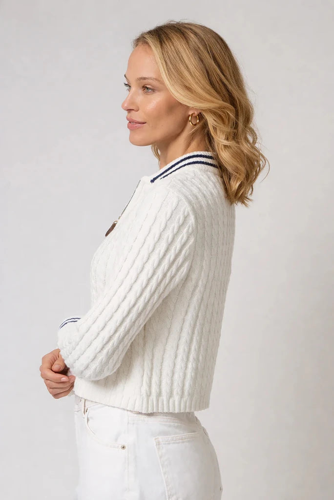 CENTRAL PARK WEST-Coen Cable Zip Up Bomber White/Navy