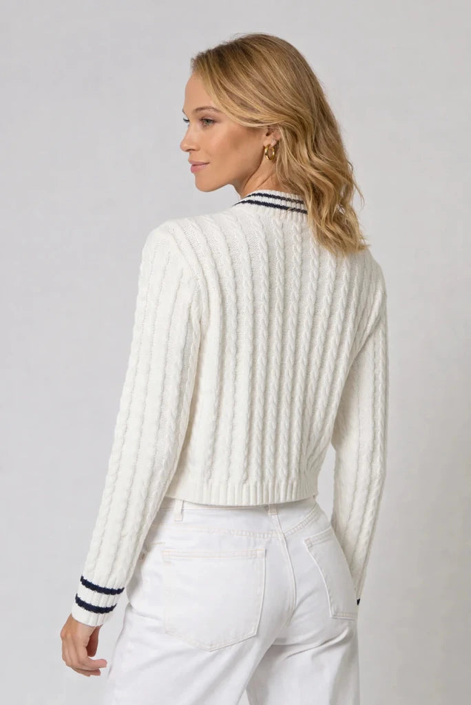 CENTRAL PARK WEST-Coen Cable Zip Up Bomber White/Navy