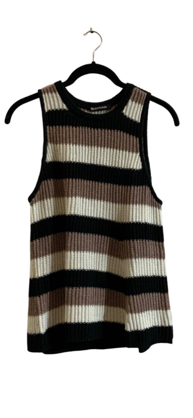 HASSON-Stripped Crew Flare Tank Black/White/Sand