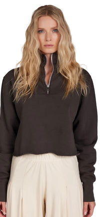 LES TIEN-Haley Crop Half Zip Pullover Vintage Black