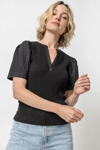 LILLA P- Woven Sleeve Split Neck Black