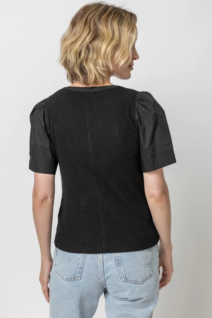 LILLA P- Woven Sleeve Split Neck Black