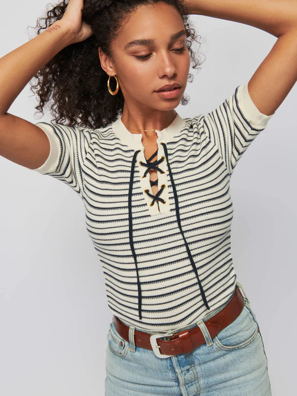 NATION-Reeve Lace Up Top Freehand Stripe