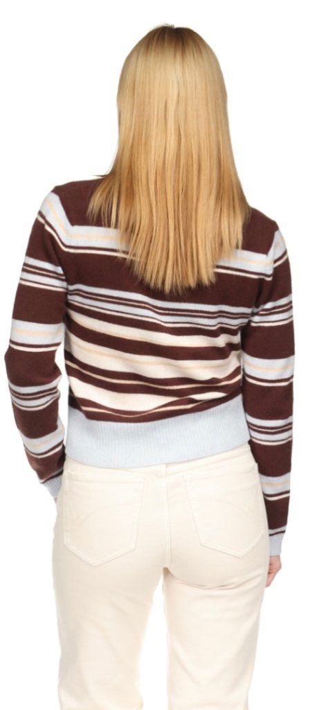 BRODIE-Slim Fit Stripey Polo Cocoa/Blue Mist Organic White Rice Camel