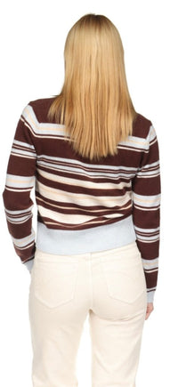 BRODIE-Slim Fit Stripey Polo Cocoa/Blue Mist Organic White Rice Camel