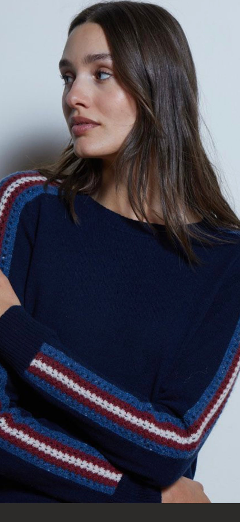 AUTUMN CASHMERE-Jersey Crew w/Chunky Racing Stripes Cement