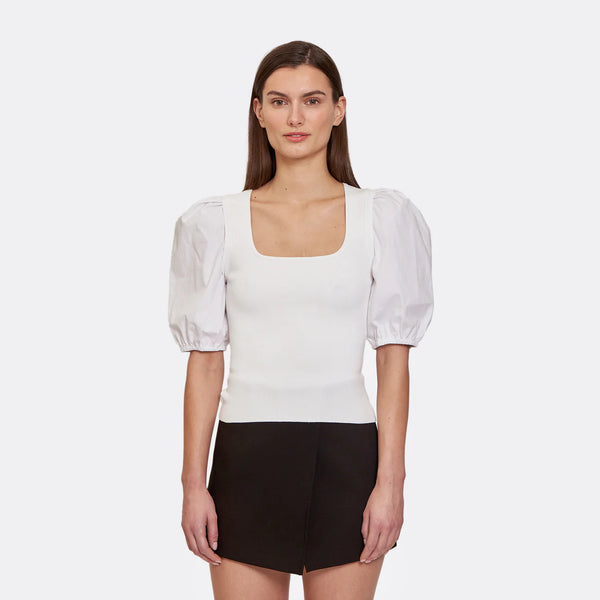 AUTUMN CASHMERE-Square Neck with Poplin Puff Sleeve White