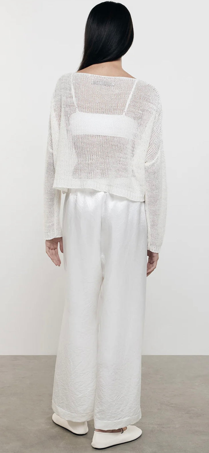 ENZA COSTA-Linen Open Knit Bateau Sweater White