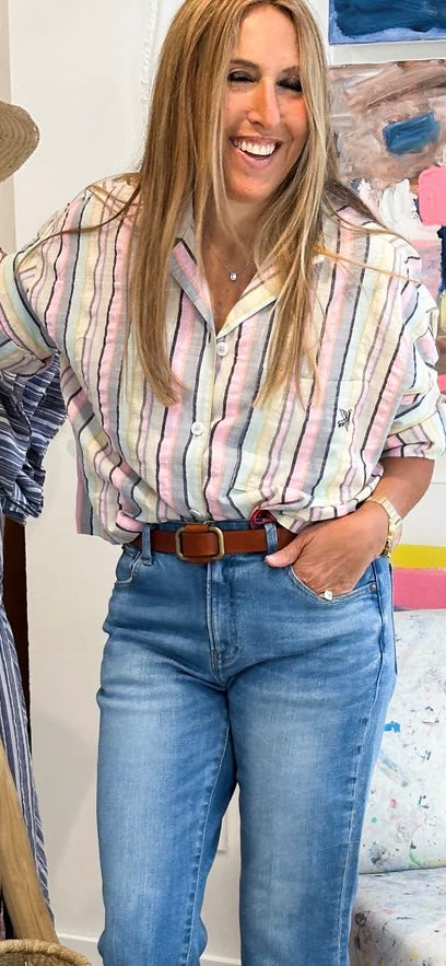 KERRI ROSENTHAL-Sherri Stripe Shirt Multi