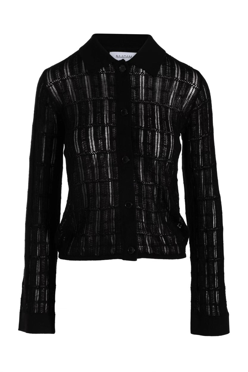 NAADAM-Silk Blend Pointelle Button Up Black