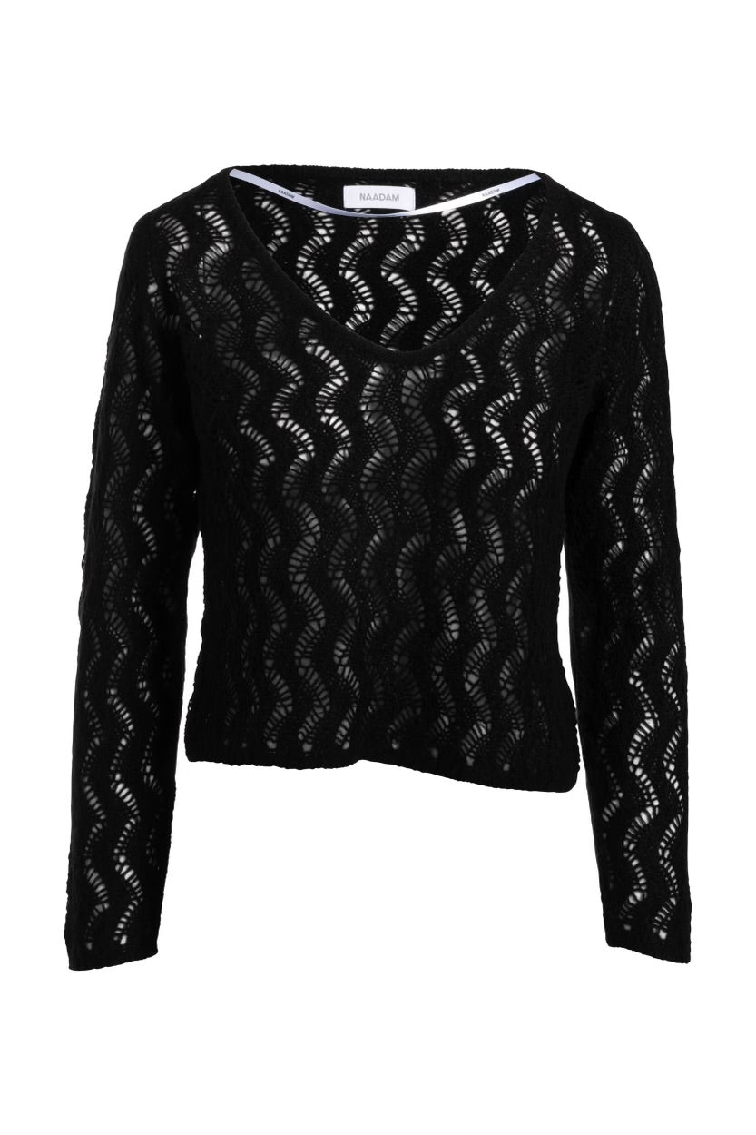 NAADAM-Cashmere Lace V Neck Black