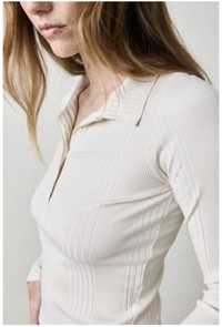 NSF-Ali Fitted Long Sleeve Rib Polo Ivory