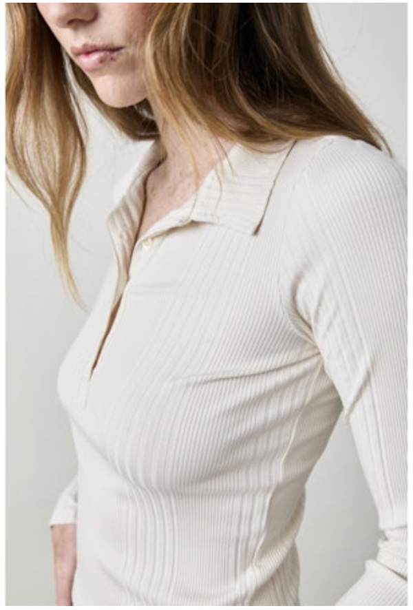 NSF-Ali Fitted Long Sleeve Rib Polo Ivory