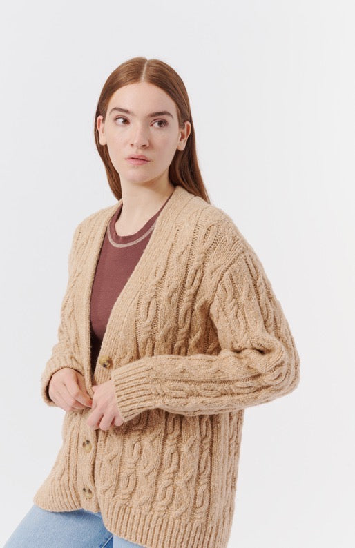 ATM-Multicolor Boucle Cable Cardigan Clay